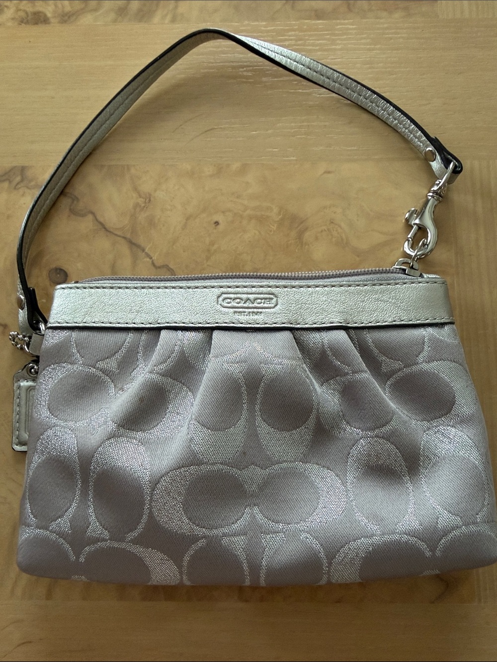 Coach Metallic Silver Signature Wristlet Clutch